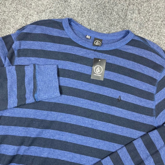 Volcom Other - Volcom Mens Blue Striped Waffle Knit Thermal Long Sleeve Shirt Large New
